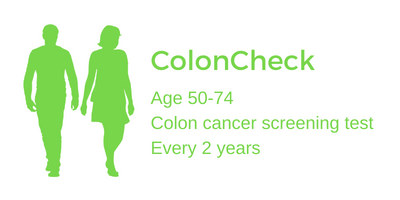 ColonCheck – Age 50-74. Colon cancer screening test. Every 2 years. (c) CancerCare Manitoba