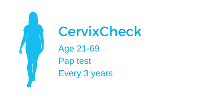 CervixCheck - Age 21-69. Pap test. Every 3 years. (c) CancerCare Manitoba