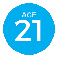 Blue circle with the words age 21 in the middle (c) CancerCare Manitoba
