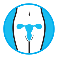 Blue circle with reproductive system inside a client’s body (c) CancerCare Manitoba